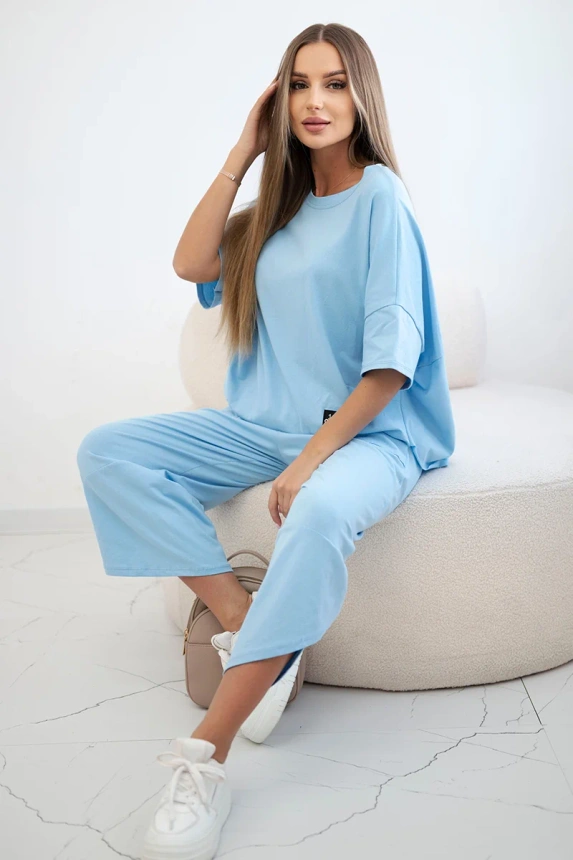 Cotton set blouse + trousers blue