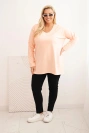 Women's Plus Size blouse with a V-neck and long sleeves peach