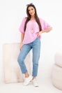 Damen Baumwoll-Oversize-Bluse mit kurzem Ärmel Bonbonrosa