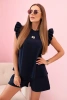 Women's set with a frill – a short-sleeved blouse and shorts with an elastic band navy blue