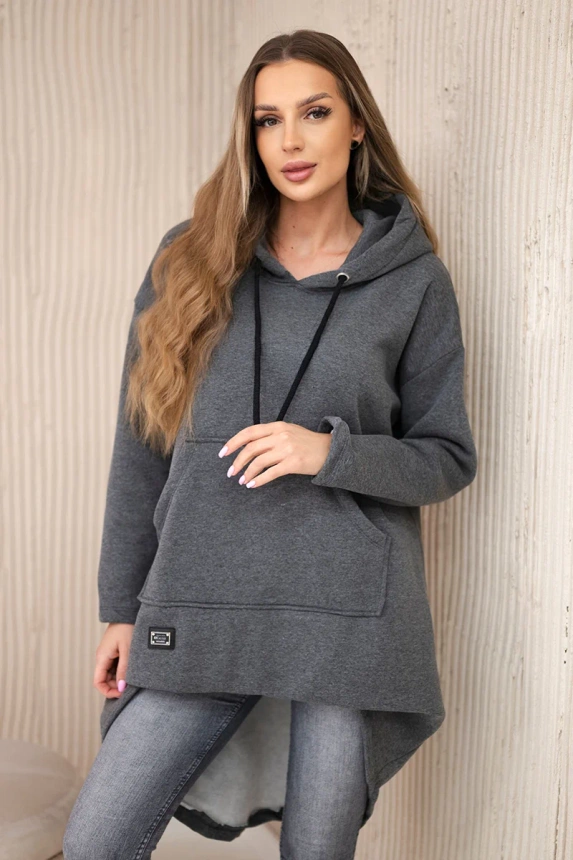 Padded sweatshirt with long back and hood graphite