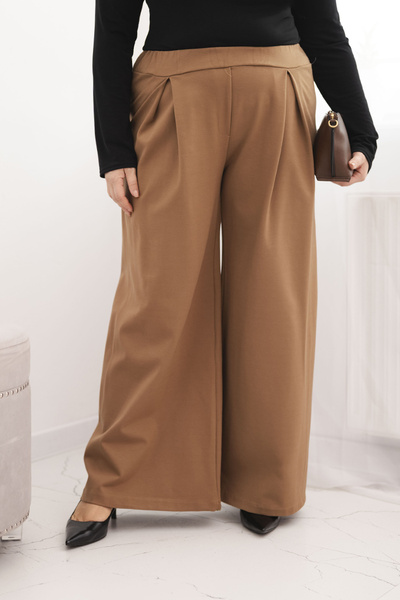 Spodnie damskie Plus Size z szerokimi nogawkami i plisowaniem camelowe
