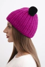 Damen Wintermütze aus Wolle mit Pompon K433 fuchsie
