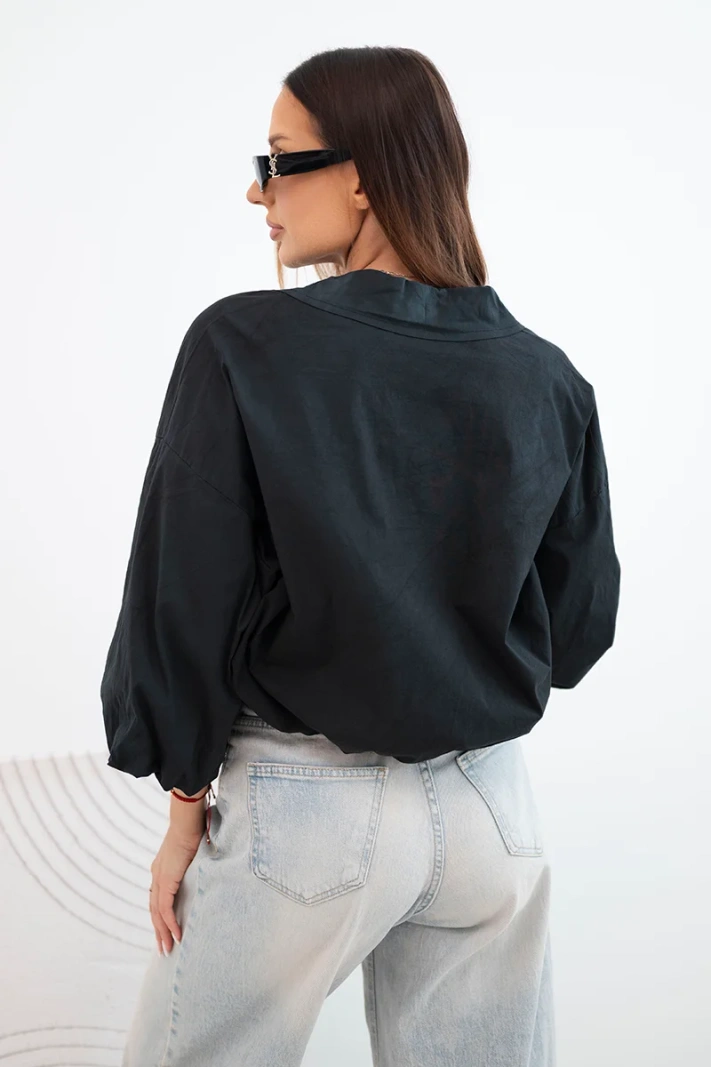 Women's cotton bomber jacket with zipper black