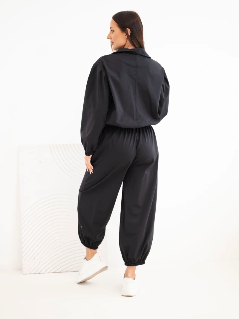 Women’s cotton set with collar and jogger pants black