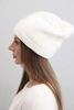 Women's winter hat with ears and ribbed knit K440 ecru