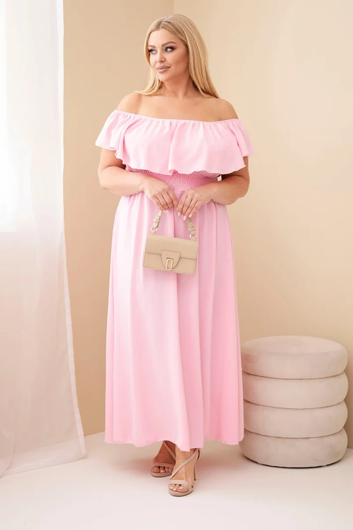 Dámské šaty Plus Size s volánem a elastickým pasem cukrově růžové