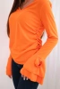 Women's ribbed blouse with a V-neck and ruffles on the sleeves orange