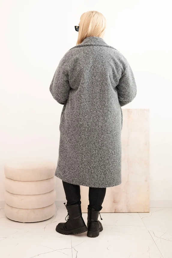 Dámsky kabát Plus Size s vlnou a veľkým golierom šedý