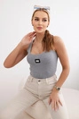 Striped blouse with metal plate gray