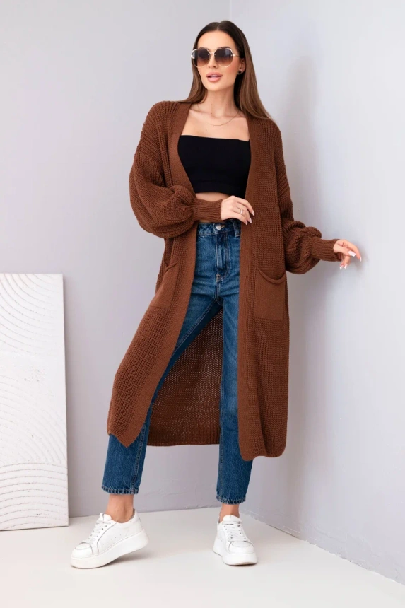 Sweater long cardigan light brown