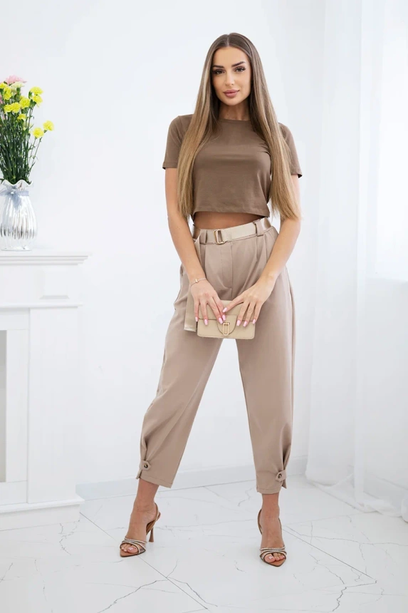 Summer Punto trousers with leg closure light camel