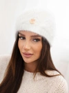 Dámská čepice ažurová s příměsí viskózy a ozdobou bílá