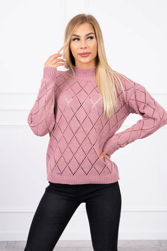 Halber Rollkragenpullover mit Rautenmuster dunkelrosa