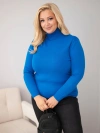 Sweter damski wiskozowy Plus Size z golfem o klasycznym kroju chabrowy