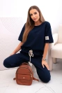 Damen-Viskose-Set mit kurzen Ärmeln und Hosen marineblau