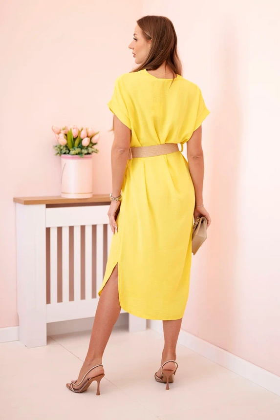 Dress with a decorative belt yellow