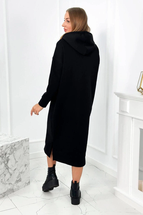 Langes Kleid mit Kapuze schwarz