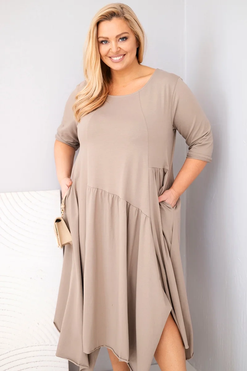Sukienka damska bawełniana Plus Size z asymetrycznym dołem fango