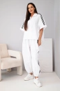 Women's cotton shirt set with side stripes for summer white