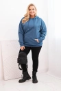 Women's Plus Size Loop Hoodie Cotton with Kangaroo Pocket Denim color
