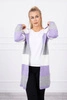 Dreifarbig gestreifter Pullover Ecru+Violett+Grau