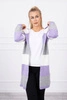 Трехцветный полосатый свитер серовато-бежевый+пурпурный+cерый