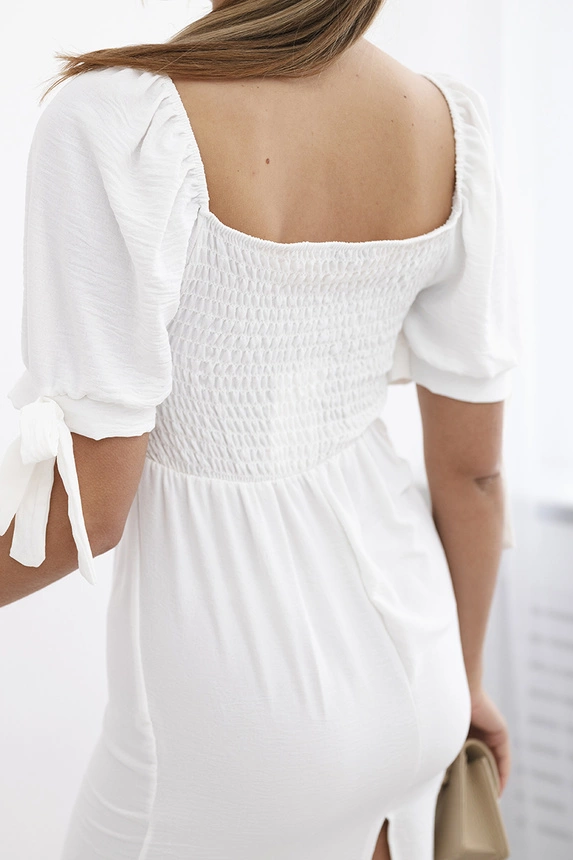 Kleid hinten gerüscht mit gebundenen Ärmeln ecru