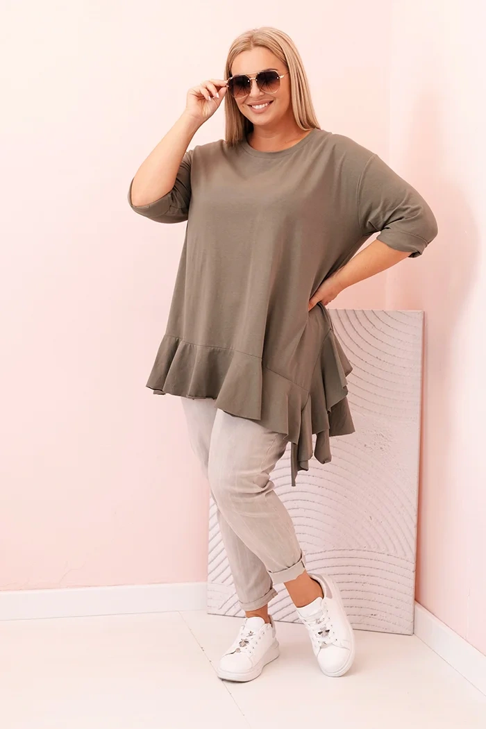 Women's Plus Size blouse with cotton, featuring a pocket and rolled sleeves kiwi