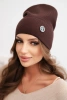 Women's ribbed cap made of modal and viscose with a decorative button brown