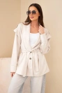 Women's suede viscose coat with belt and epaulets beige