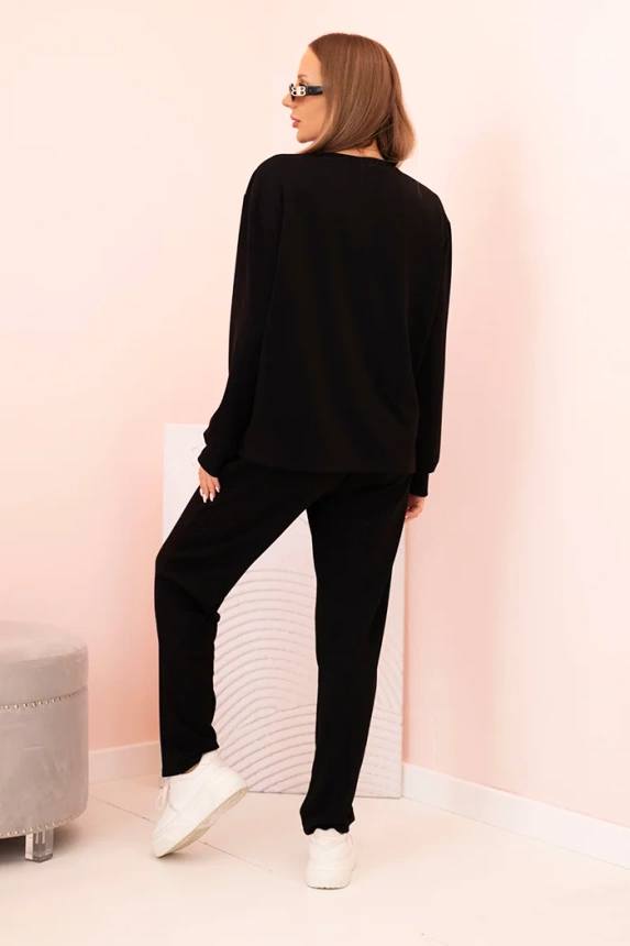 Women's set buttercream sweatshirt and pants with elastic black