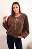 Women's jacket with a zipper and puffed sleeves brown
