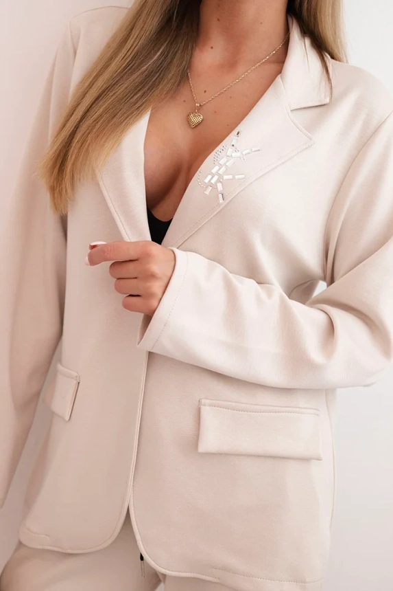 Women's set with viscose, decorated and with elastic pants beige