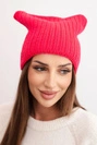 Women's winter hat with wool in a cat-style design made of ribbed knit K419 fuchsia