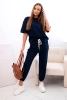 Women's viscose set with short sleeves and trousers navy blue