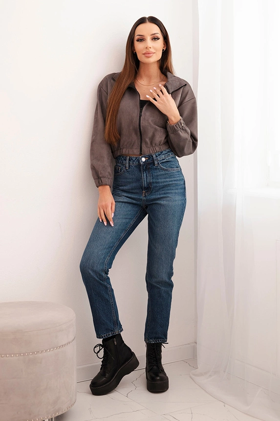 Suede zipper sweatshirt grey