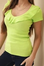 Women's ribbed blouse with frill at the neckline green