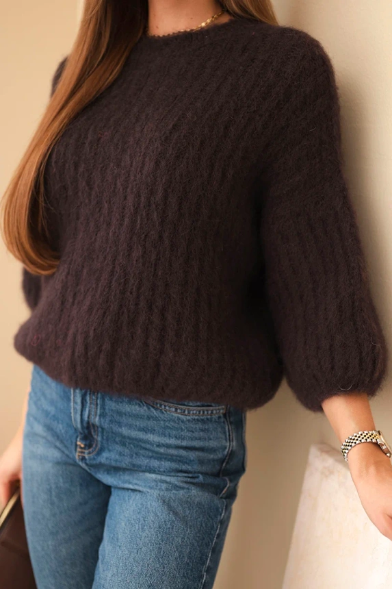Women's short-sleeve mohair sweater brown