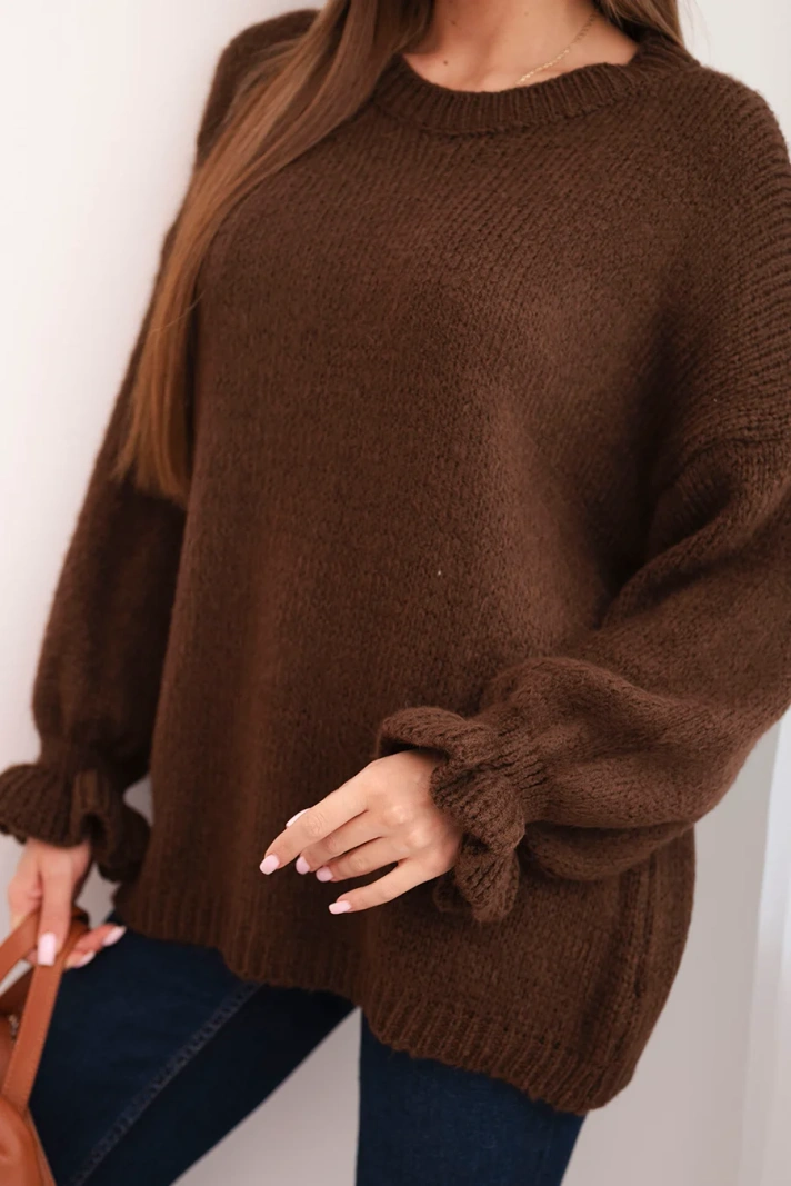 Sweter damski z dodatkiem moheru i wełny o luźnym fasonie brązowy