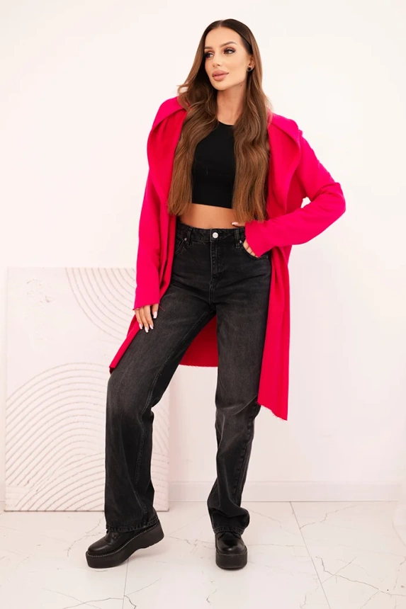 Damenjacke aus Baumwolle mit Kapuze und verlängertem Vorderteil fuchsia