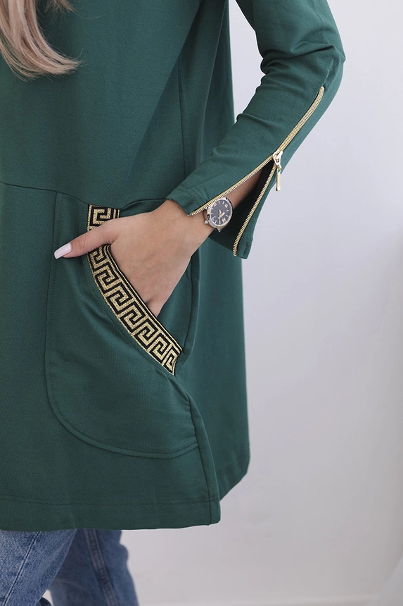 Palaidinė su dekoratyvine juostele tamsiai žalia