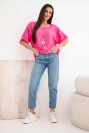 Women's oversized cotton blouse with short sleeves pink