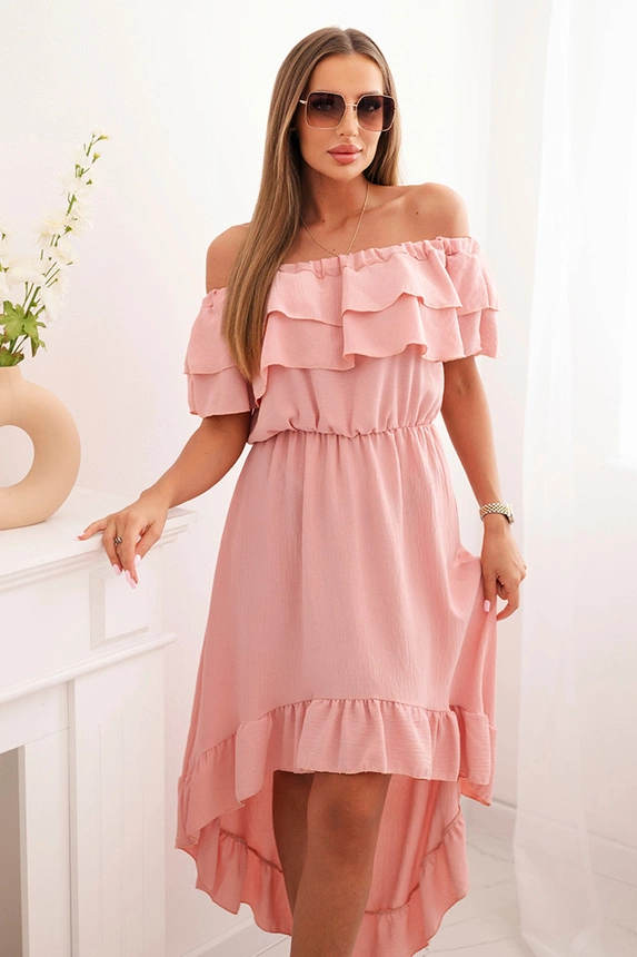 Damenkleid Hispano mit längerem Rücken dunkelrosa