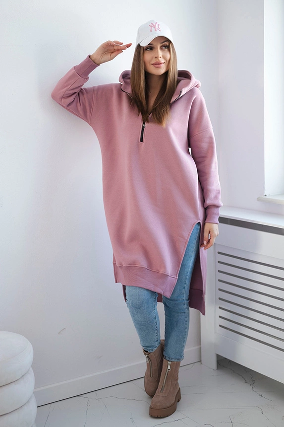 Isoliertes Sweatshirt mit Seitenschlitzen dunkelrosa