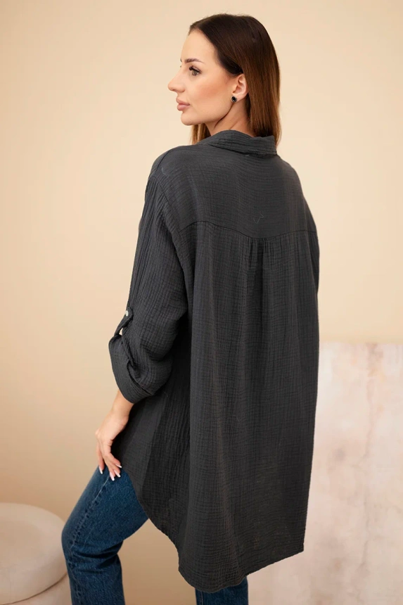 Bavlněná mušelínová košile Plus Size grafit