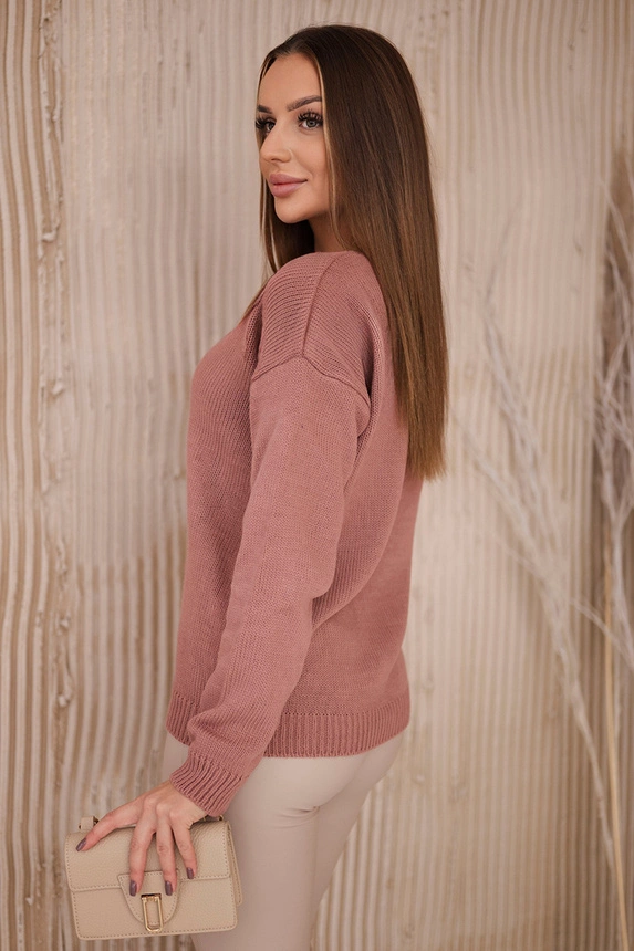 Sweater with V neckline dark pink