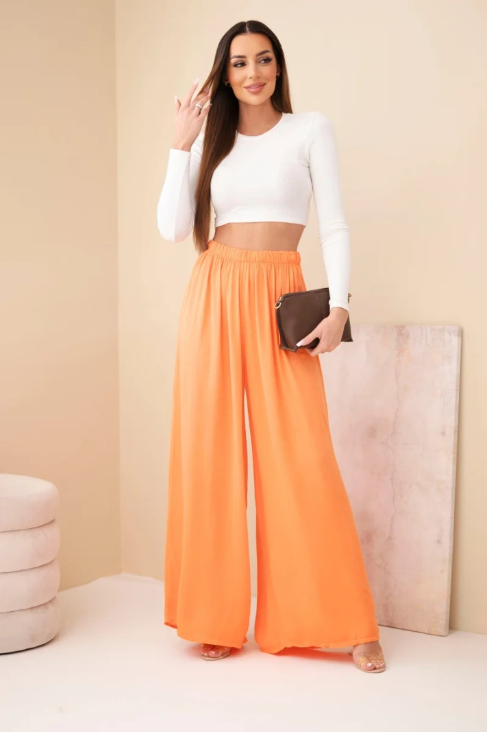 Damen Viskosehose weit mit Gummibund in der Taille orange