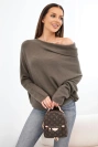 Damen Viskose Pullover asymmetrisch Fledermaustyp mocca braun