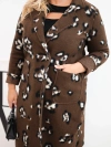 Eleganter Damenmantel Plus Size mit Klappen im Leopardenmuster braun